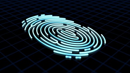 Finger print on dark background. Security and identify. Biometric technology. 3d illustration.