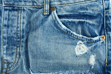 Denim jeans blue cloth with front pocket.