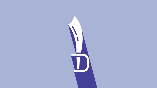 White Pirate sword icon isolated on purple background. Sabre sign. 4K Video motion graphic animation
