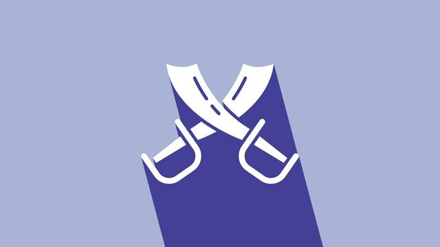 White Crossed pirate swords icon isolated on purple background. Sabre sign. 4K Video motion graphic animation