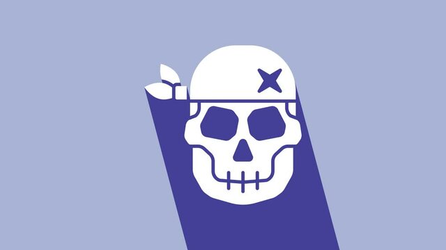 White Skull icon isolated on purple background. Happy Halloween party. 4K Video motion graphic animation