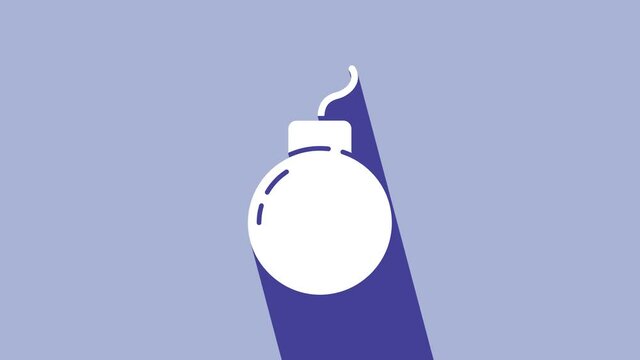 White Bomb ready to explode icon isolated on purple background. 4K Video motion graphic animation