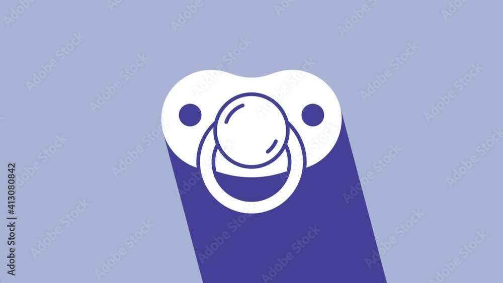 Wall mural white baby dummy pacifier icon isolated on purple background. toy of a child. 4k video motion graphi