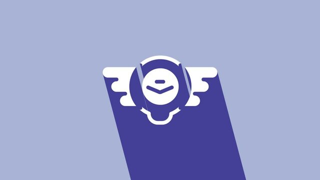 White Aviation emblem icon isolated on purple background. Military and civil aviation icons. Flying emblem, eagle bird wing and winged frame. 4K Video motion graphic animation