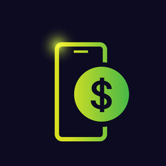 smartphone with dollar sign glowing neon icon banking icons for ui and ux website or mobile app vector illustration