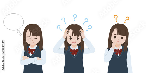 学生 女子生徒 美少女 疑問 考える 混乱 表情 ポーズ 上半身 イラスト素材 Beautiful Girl Wall Mural Beautiful Gi Senryu