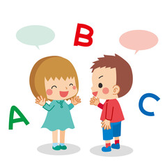 教室の机と椅子にきちんと座って学校の授業を受ける可愛い小学生の女の子のイラスト Wall Mural ぽこたぽこ