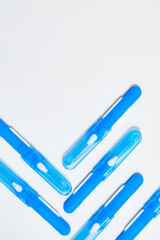 Blue with white interdental brushes. Oral hygiene. Brush your teeth thoroughly. Interdental-Sticks	