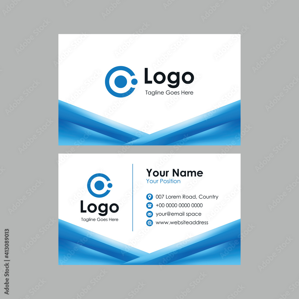 Poster abstract smooth business card with blue dynamic mesh gradient design, professional stylish name card