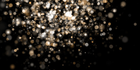Bokeh Abstract shiny light and glitter with de focused. Glitter light background, Gold, White, Blue bokeh glitter sparkle background. Bokeh light effect creative background.