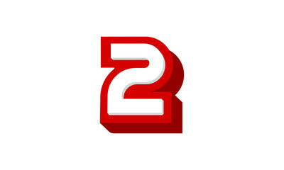 3D Number 2 Red Modern Cool Logo