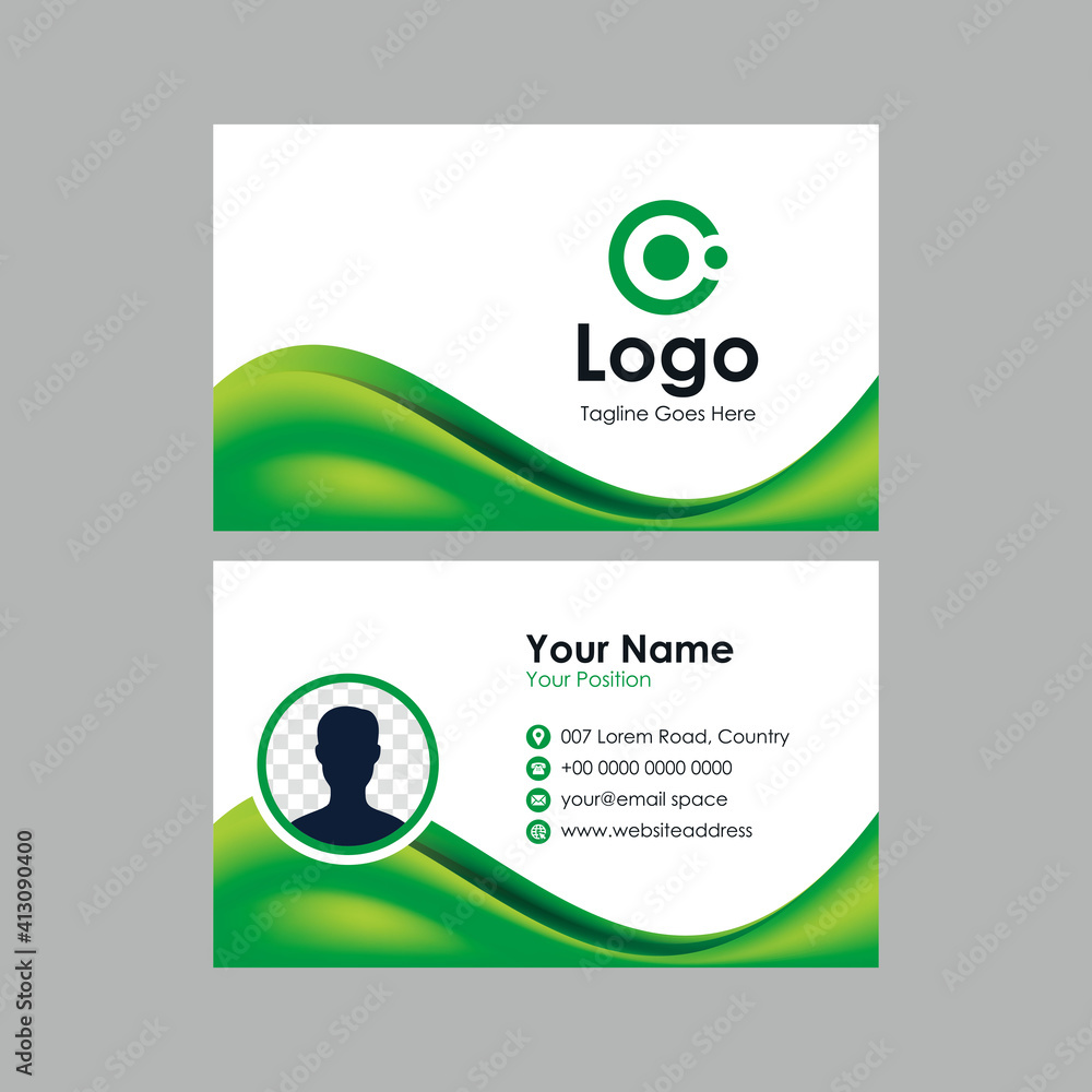Poster abstract smooth business card with green natural wavy mesh gradient design, professional stylish nam