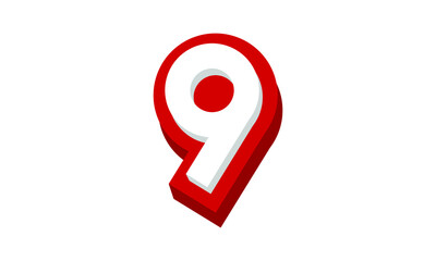 3D Number 9 Red Modern Cool Logo