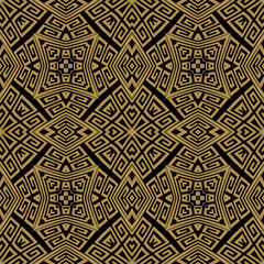 Modern seamless pattern. Ethnic ornate Deco background. Repeat vector greek backdrop. Geometric golden ornaments with abstract shapes, ancient greek key, meanders. Ornamental tribal textured design