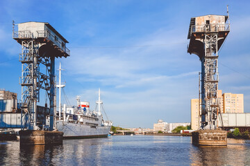 Port of a large Russian city with ships