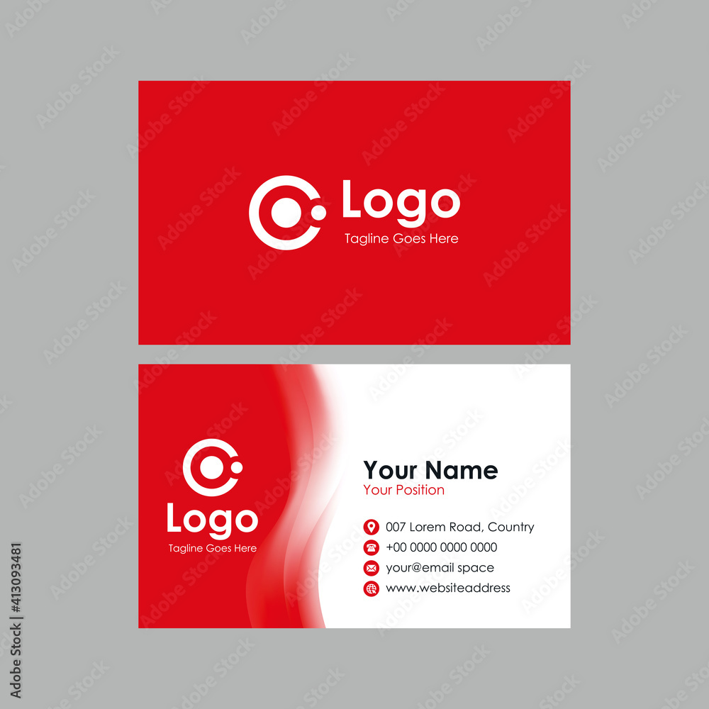 Poster abstract smooth business card with red white wavy mesh gradient design, professional stylish name ca