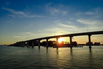 Bridge and cityscape at sunset in Clearwater Florida 