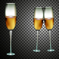 Glass of Champagne Isolated on Transparent Background. Vector Illustration
