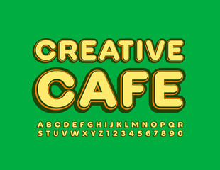 Vector  stylish sign Creative Cafe. Bright Trendy Font. Artistic Alphabet Letters and Numbers set