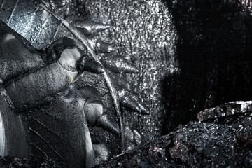 Shearer drill head in a coal mine