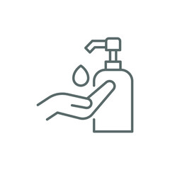 Hand sanitizer icon, line style. Washing hand with sanitizer liquid soap. Vector illustration. Design on white background. EPS 10