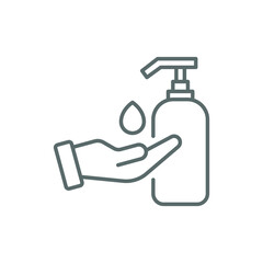 Hand sanitizer icon, line style. Washing hand with sanitizer liquid soap. Vector illustration. Design on white background. EPS 10