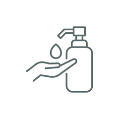 Hand sanitizer icon, line style. Washing hand with sanitizer liquid soap. Vector illustration. Design on white background. EPS 10