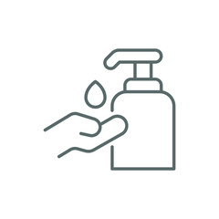 Hand sanitizer icon, line style. Washing hand with sanitizer liquid soap. Vector illustration. Design on white background. EPS 10