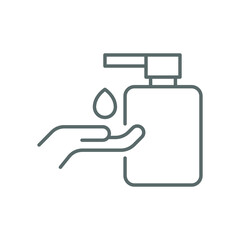 Hand sanitizer icon, line style. Washing hand with sanitizer liquid soap. Vector illustration. Design on white background. EPS 10