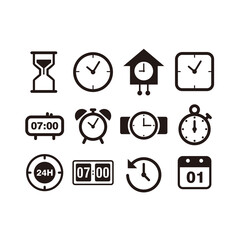 Set of Simple Clock Icon Illustration Design, Flat Time Symbol Collection Template Vector