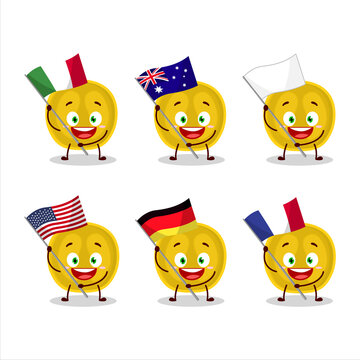 Slice of nance cartoon character bring the flags of various countries