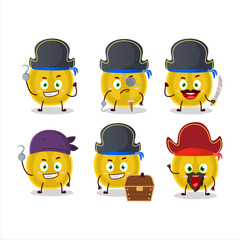 Cartoon character of slice of nance with various pirates emoticons