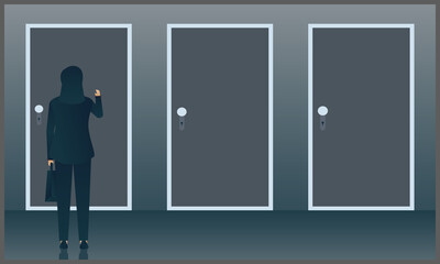Fototapeta premiumvector illustration of business woman knocks the door