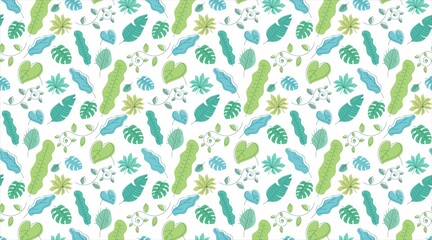 手書きの葉っぱのイラストのシームレスパターン