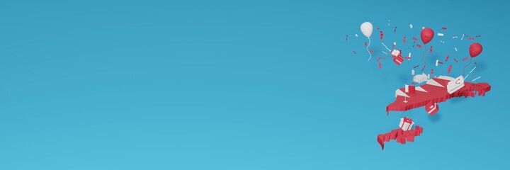 Map of Bahrain combined with flags for social media and website background covers, addition
Balloons, gift boxes and bags to celebrate National Shopping Day and National Independence Day in 3d renderi