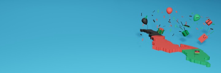 Map of Malawi combined with flags for social media and website background covers, additions
Balloons, gift boxes and bags to celebrate National Shopping Day and National Independence Day in 3d renderi