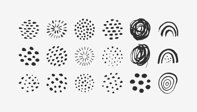 Abstract Graphic Elements in Minimal Trendy Style. Vector Set of Hand Drawn Texture for creating Patterns, Invitations, Posters, Covers, Social Media Posts and Stories