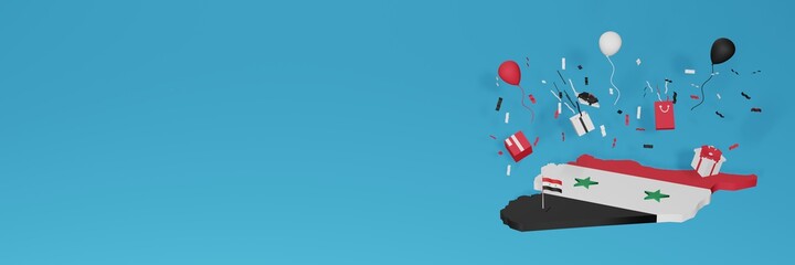 Map of Syria combined with flags for social media and website background covers, addition
Balloons, gift boxes and bags to celebrate National Shopping Day and National Independence Day in 3d rendering