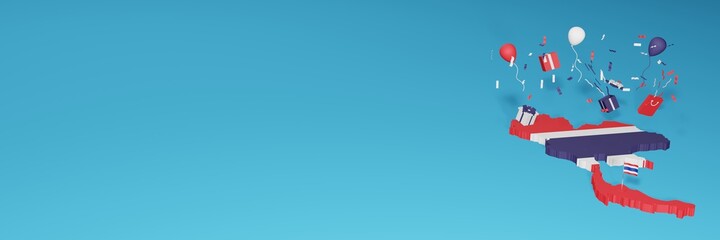 Map of Thailand combined with flags for social media and website background covers, addition
Balloons, gift boxes and bags to celebrate National Shopping Day and National Independence Day in 3d render