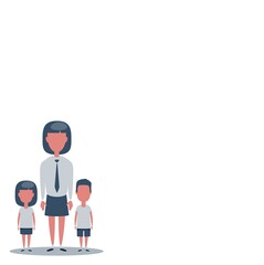 Woman with children. Mother with the daughter and son. Stock vector illustration for poster, greeting card, website, ad, business presentation, advertisement design.