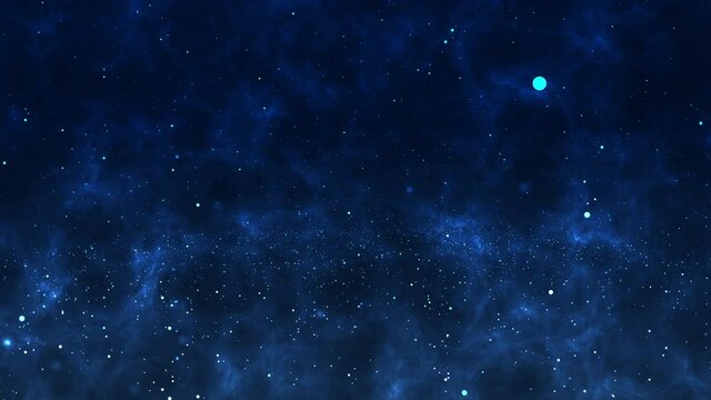 blue starry night sky universe motion background shining particles. Shimmering Glittering Particles