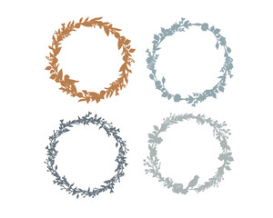 Obraz premium アースカラーの草木リースフレーム Earth-colored vegetation wreath frame