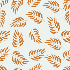 Floral seamless with hand drawn color leaves. Cute autumn background. Tropic brown branches. Modern floral compositions. Fashion vector stock illustration for wallpaper, posters, card, fabric, textile