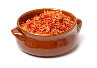 Carrot dried chip on white background