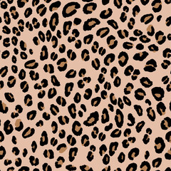 Abstract modern leopard seamless pattern. Animals trendy background. Beige and black decorative vector stock illustration for print, card, postcard, fabric, textile. Modern ornament of stylized skin.