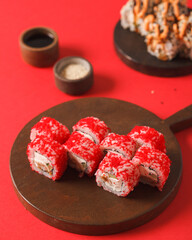 Japanese food. Sushi and rolls. Sets from the roll. Beautiful serving of Asian cuisine