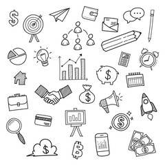 Business doodles hand drawn icons