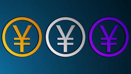 Yuan paper cut coin icon isolated on background. Paper art style. Vector
