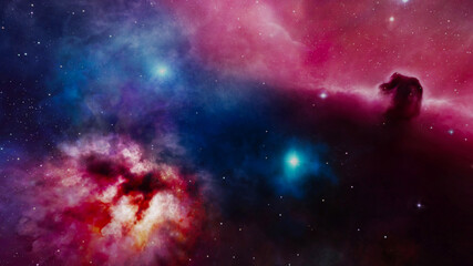 Sci fi virtual reality landscape cyberpunk style 3d render, Fantasy universe and space cloud background