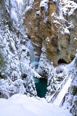 A winter walk through Johnston Canyon in Banff National Park, Alberta, Canada